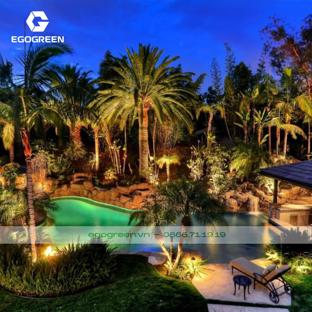 Khu nghỉ dưỡng như được nâng tầm nhờ ánh đèn sân vườn